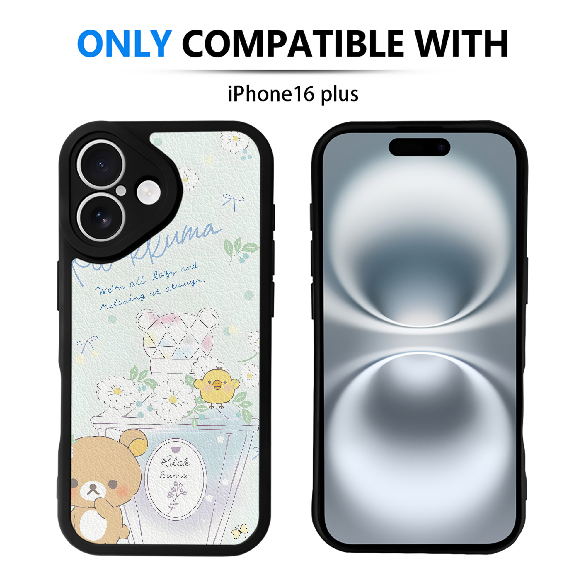 （画像用） リラックマ リラックマ キイロイトリ Rilakkuma Korilakkuma Kiiroitori 【iPhone 16シリーズ対応】シリコンスマホケース（レザー調） 材質：シリコン